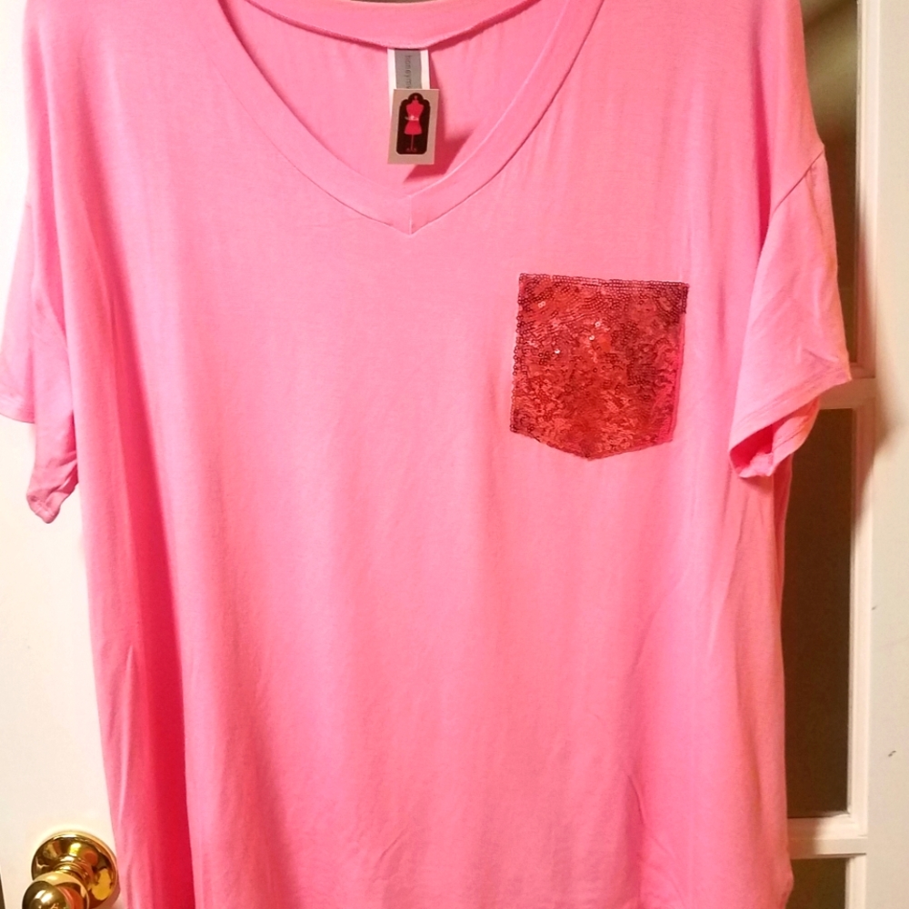 Honeyme  XL / 18 Pink Sequin Pocket Tee